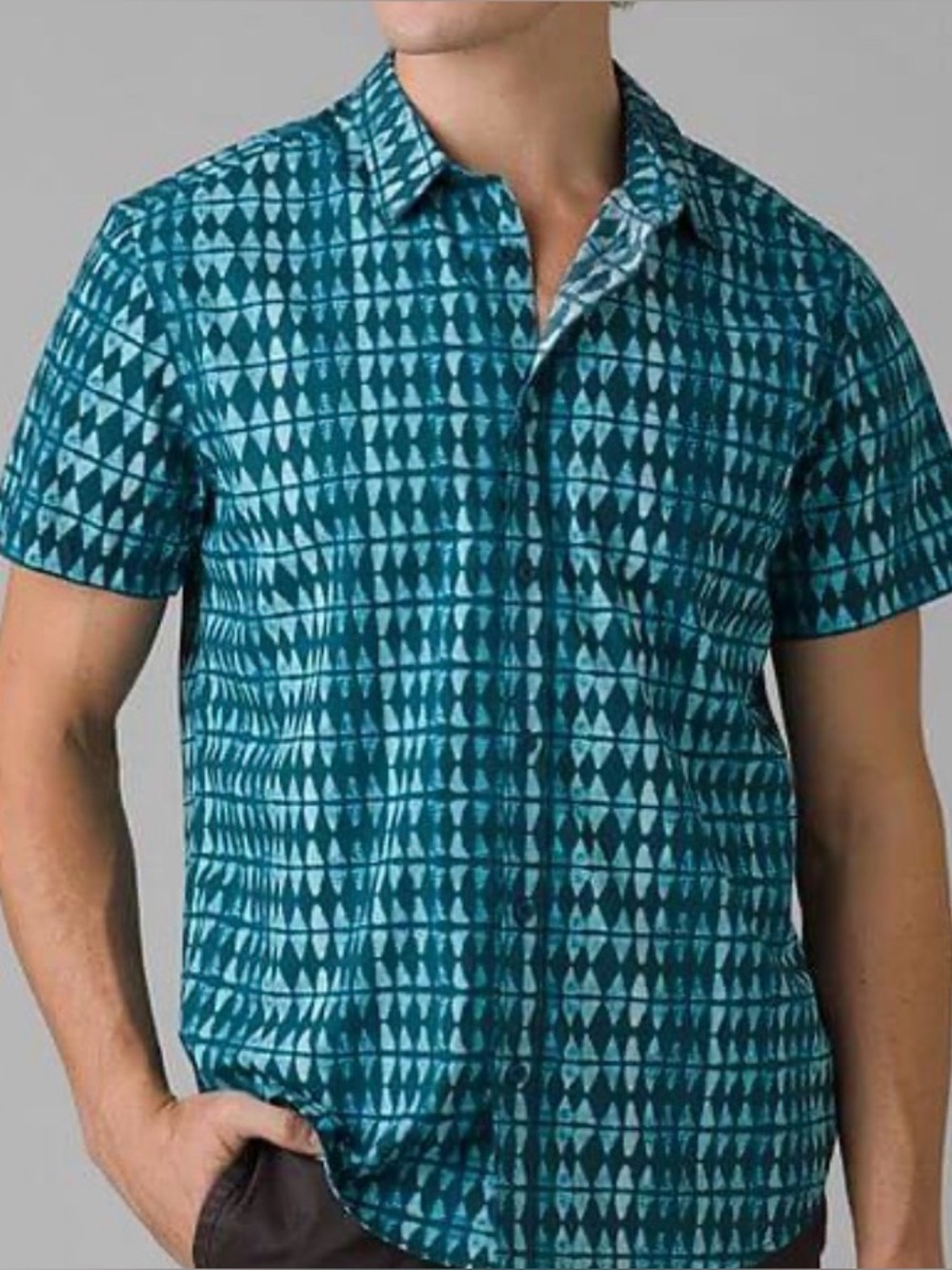 Prana Men’s Standard Roots Studio Button Down Short Sleeve Shirt, Size Large